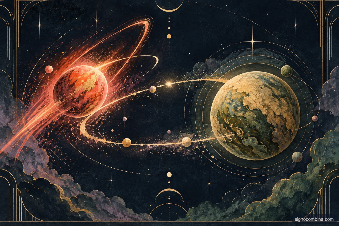 Ilustração celeste do encontro entre Áries e Touro