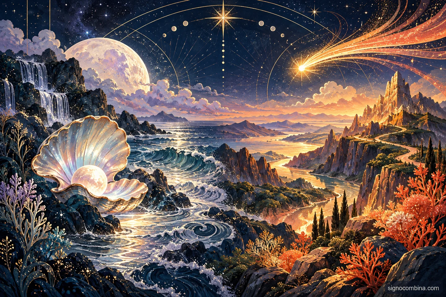 Ilustração celeste do encontro entre Câncer e Sagitário