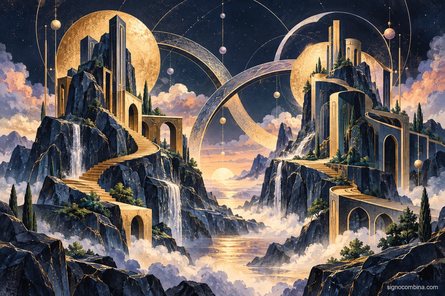 Ilustração celeste do encontro entre Capricórnio e Capricórnio