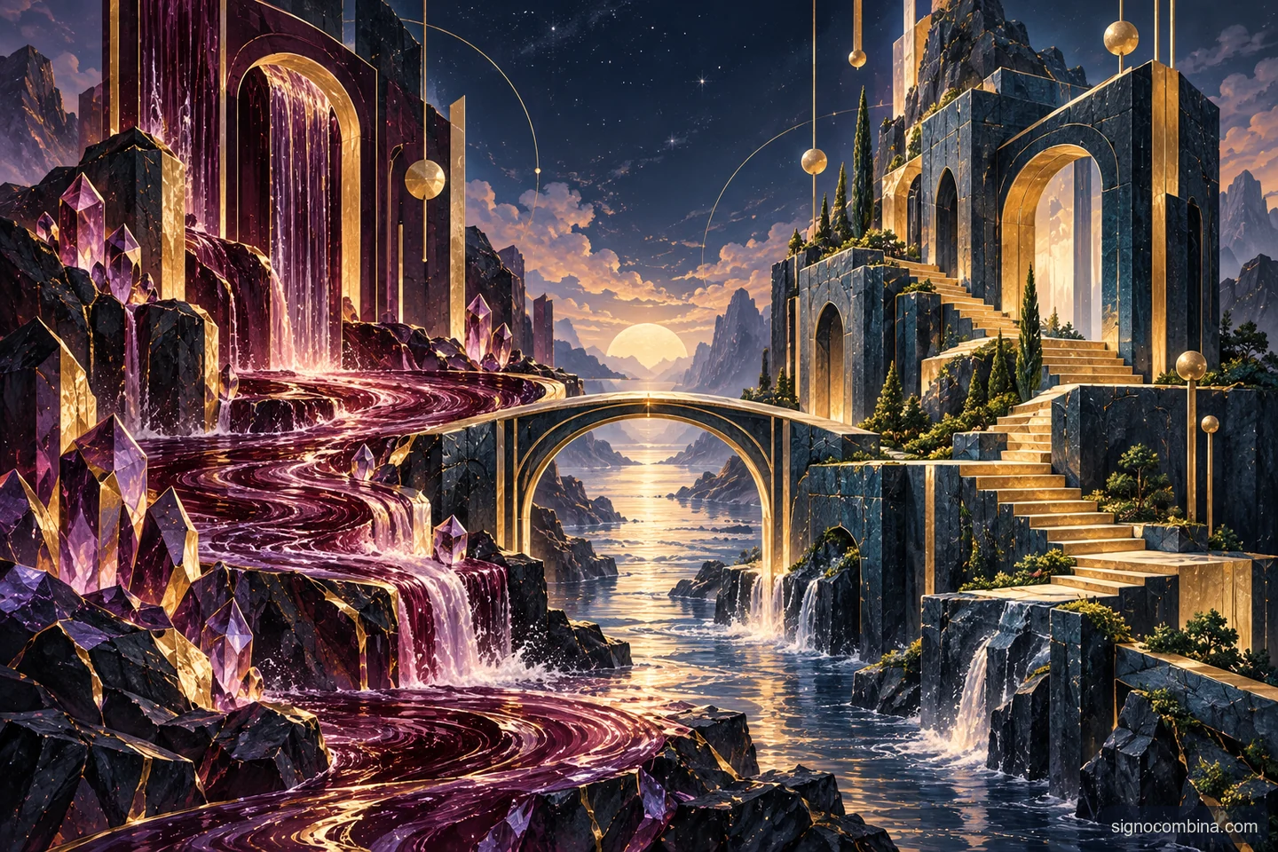 Ilustração celeste do encontro entre Escorpião e Capricórnio
