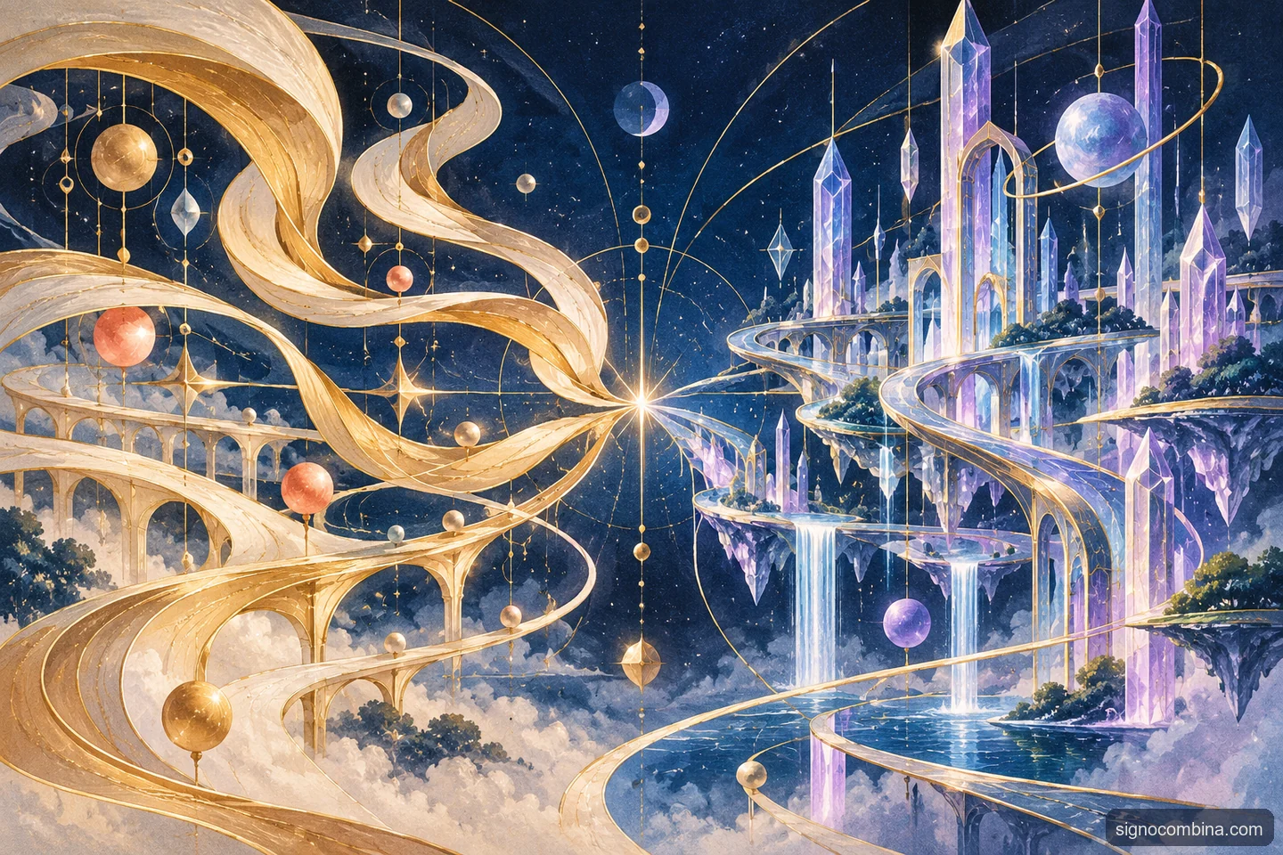 Ilustração celeste do encontro entre Gêmeos e Aquário