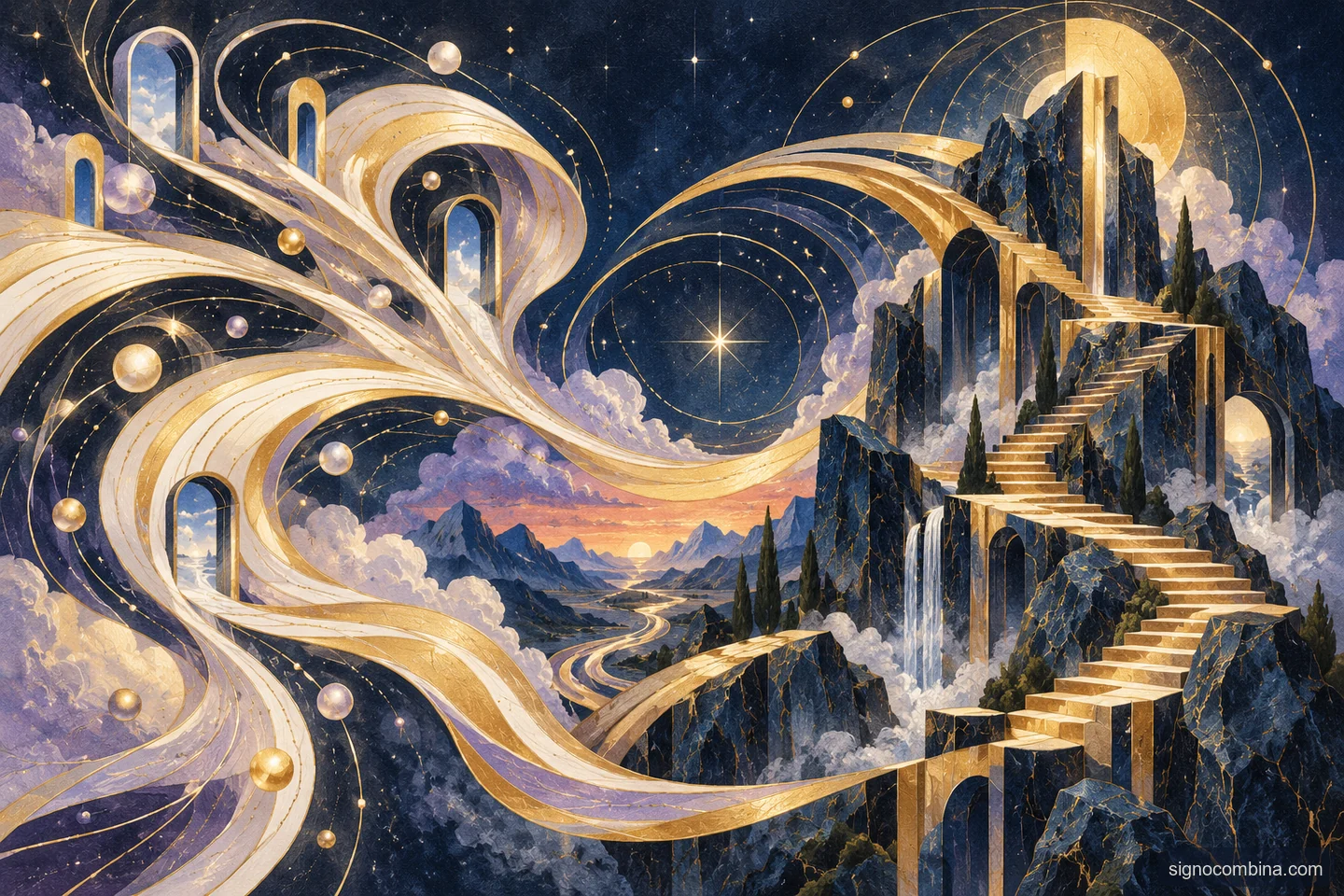Ilustração celeste do encontro entre Gêmeos e Capricórnio