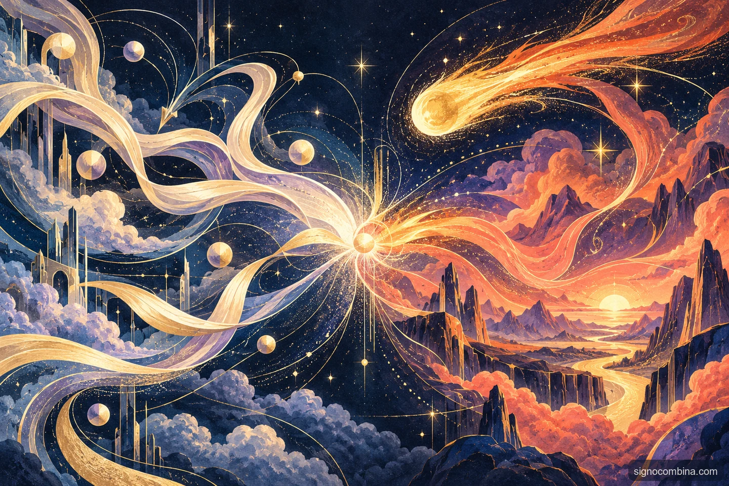 Ilustração celeste do encontro entre Gêmeos e Sagitário