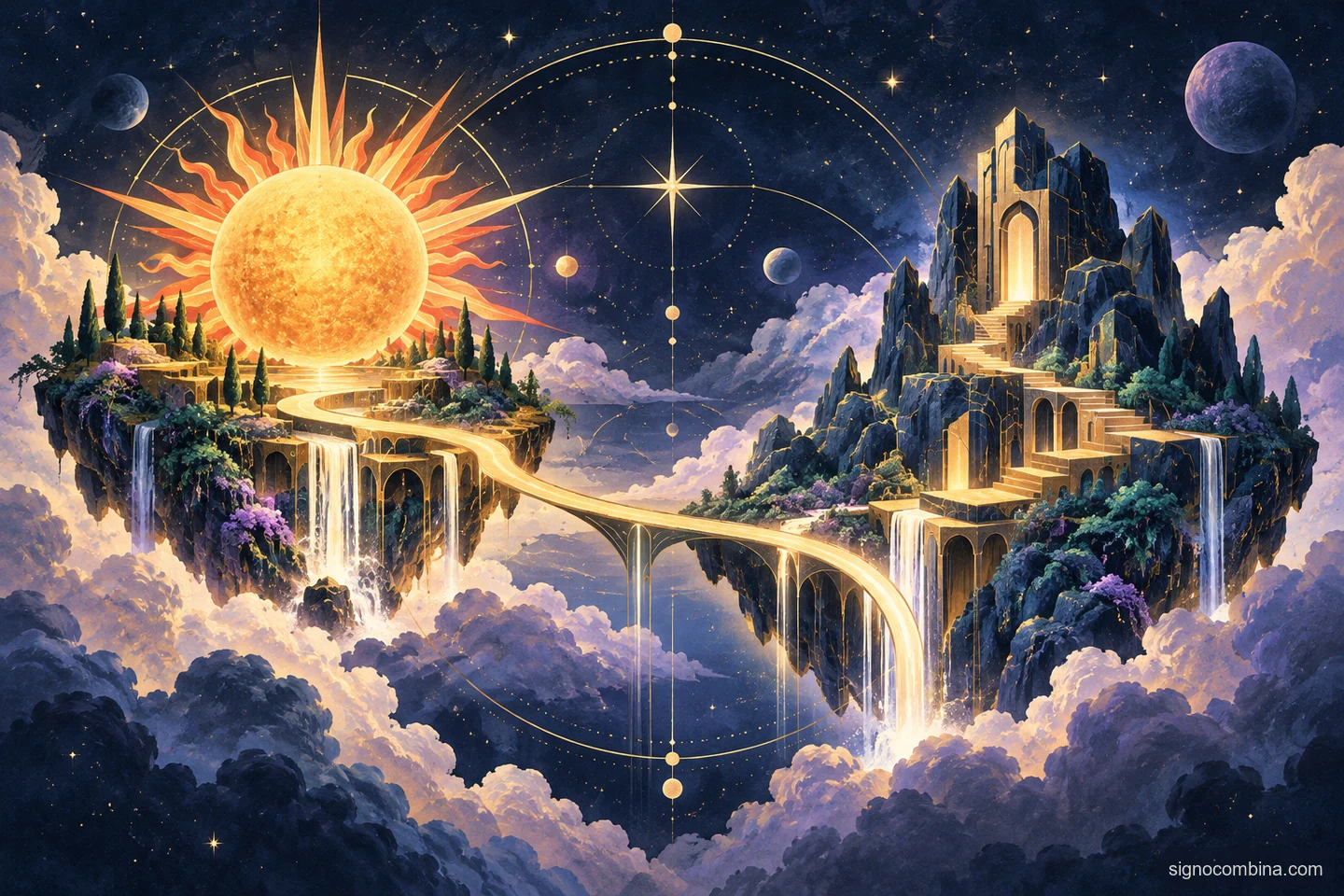 Ilustração celeste do encontro entre Leão e Capricórnio