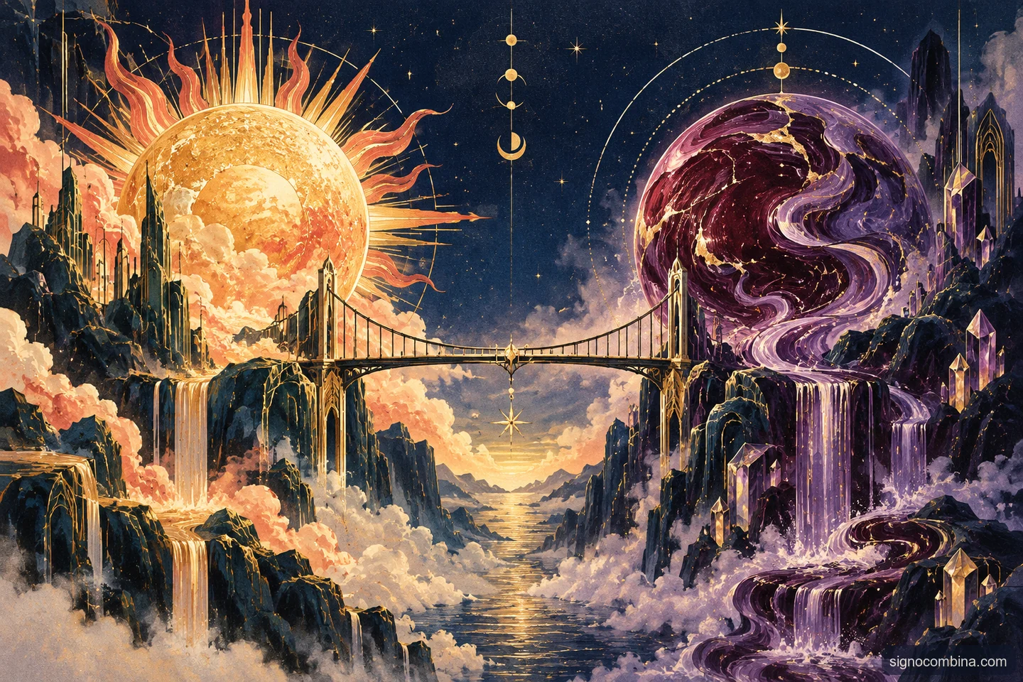 Ilustração celeste do encontro entre Leão e Escorpião