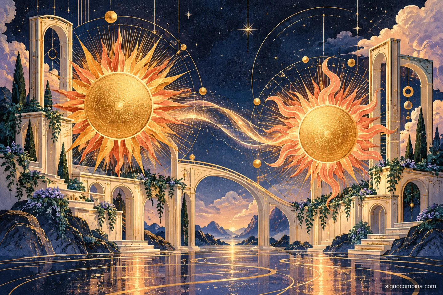 Ilustração celeste do encontro entre Leão e Leão