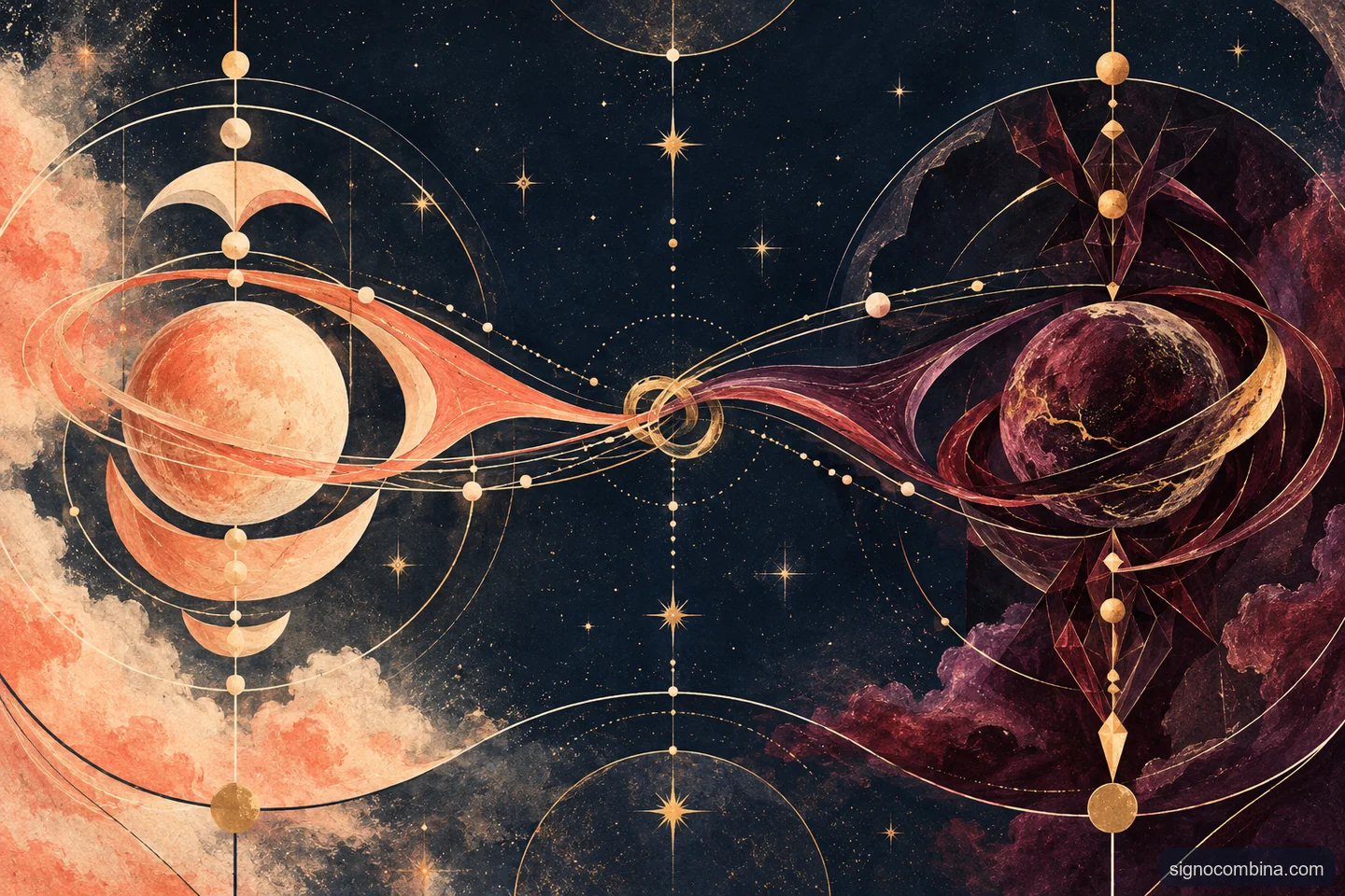 Ilustração celeste do encontro entre Libra e Escorpião