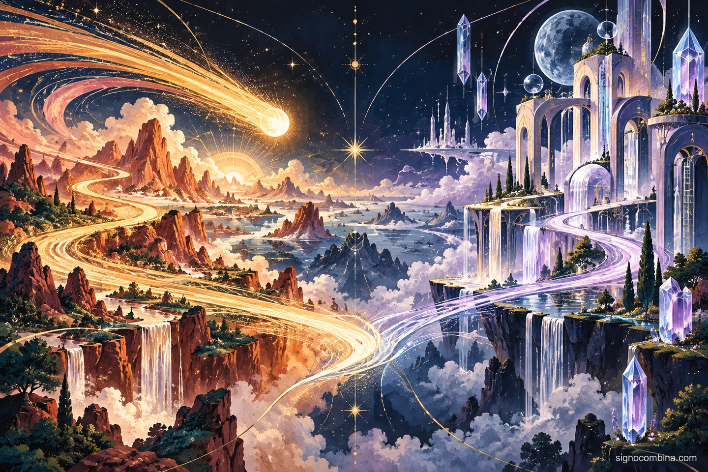 Ilustração celeste do encontro entre Sagitário e Aquário