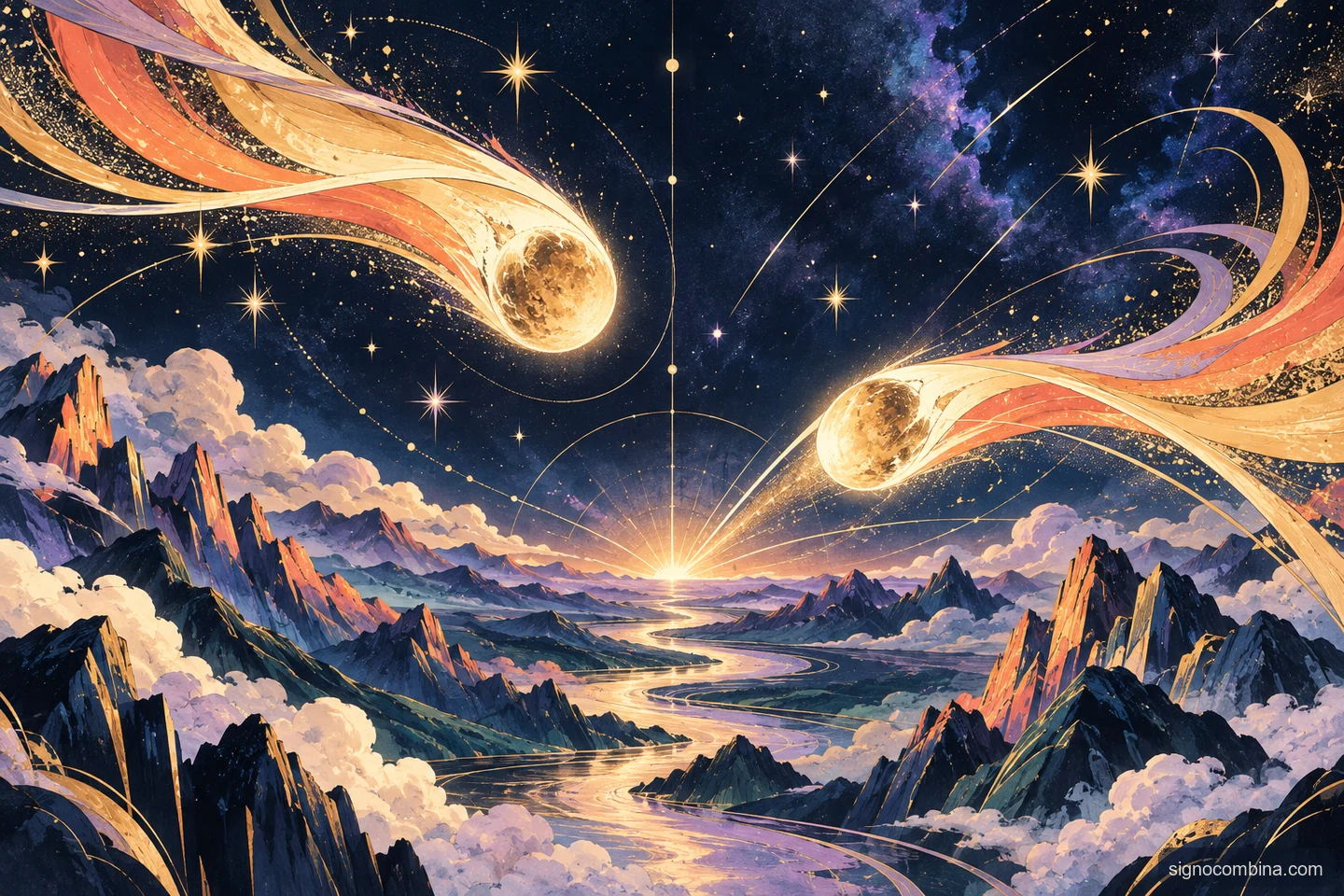 Ilustração celeste do encontro entre Sagitário e Sagitário