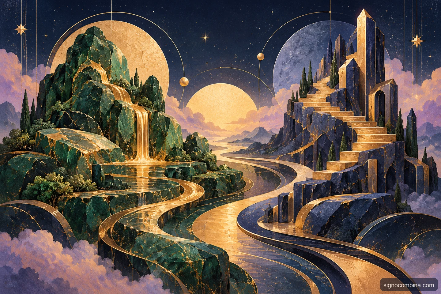 Ilustração celeste do encontro entre Touro e Capricórnio