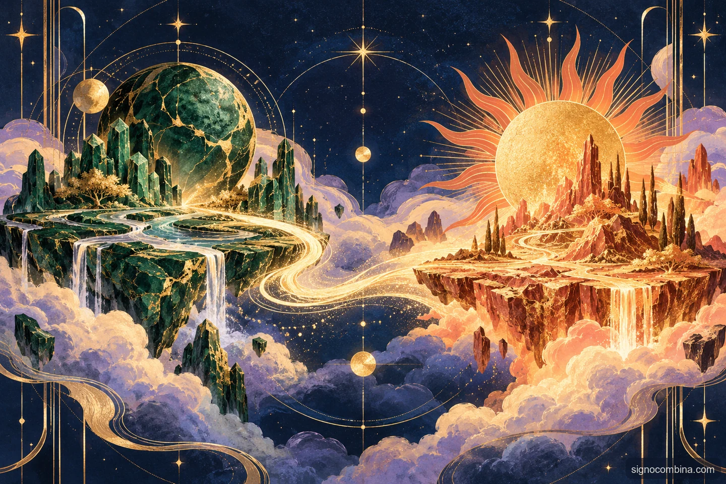 Ilustração celeste do encontro entre Touro e Leão