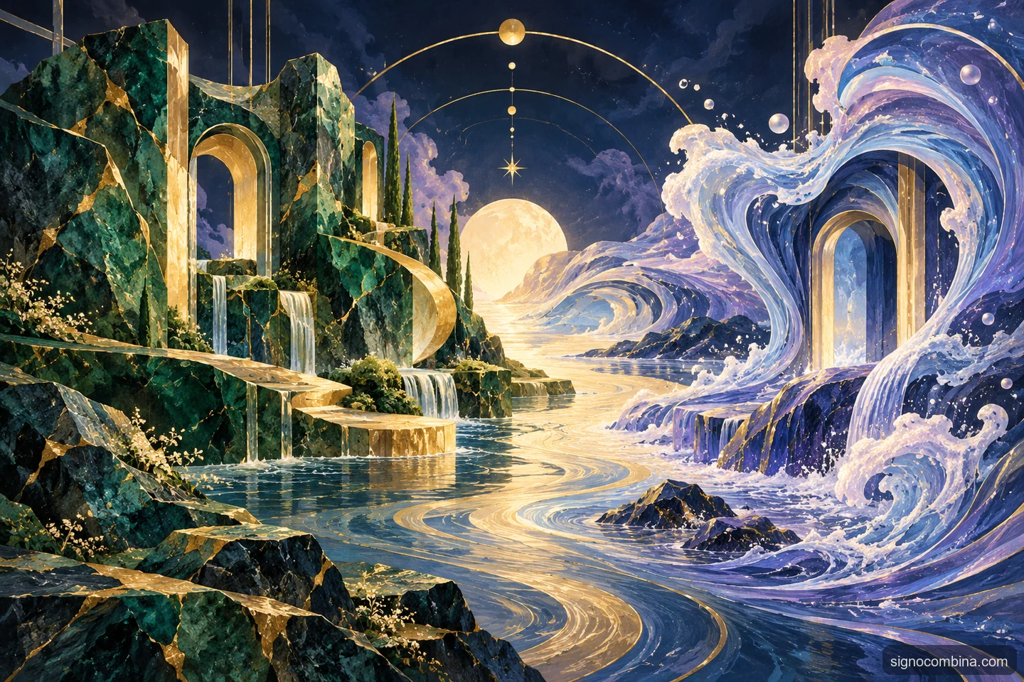 Ilustração celeste do encontro entre Touro e Peixes