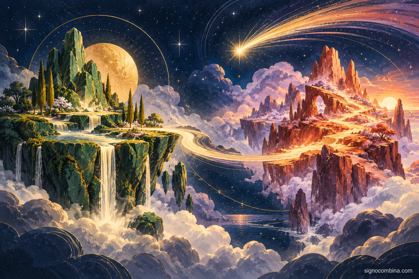 Ilustração celeste do encontro entre Touro e Sagitário