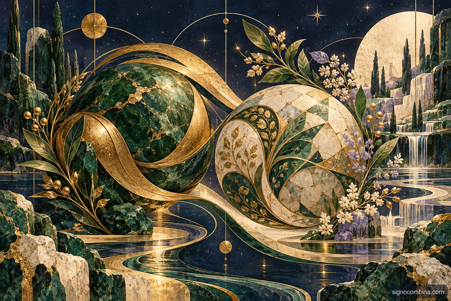 Ilustração celeste do encontro entre Touro e Virgem