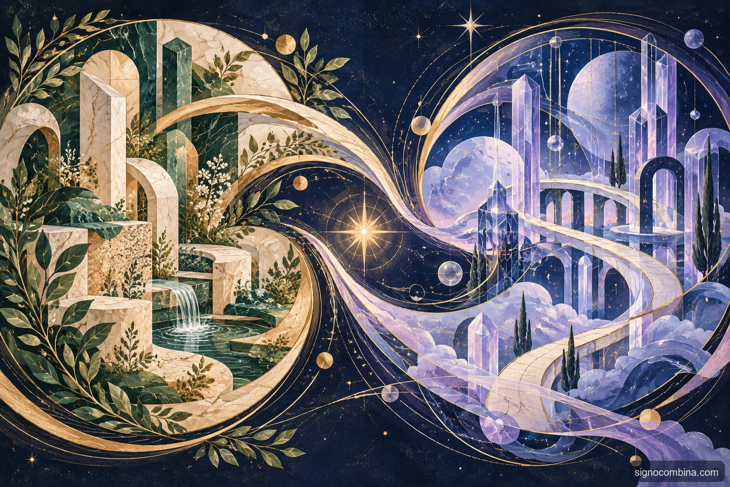 Ilustração celeste do encontro entre Virgem e Aquário